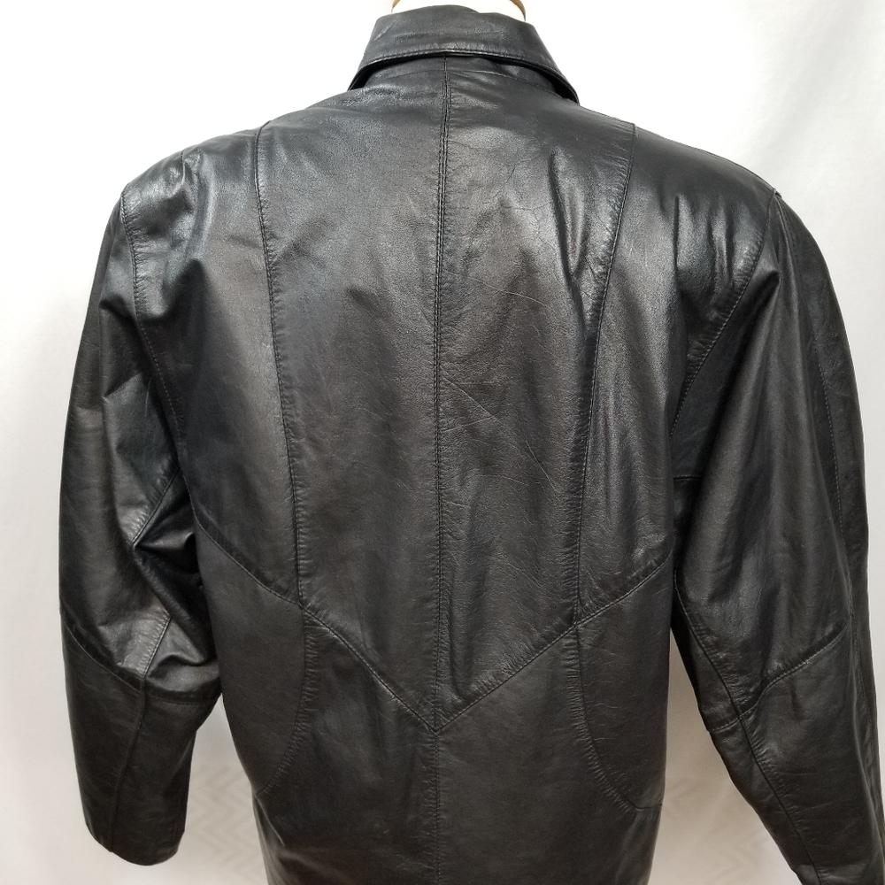 VTG Wilsons Thinsulate Black Genuine Leather Women's Petite S Button Trench Coat - Picture 5 of 15